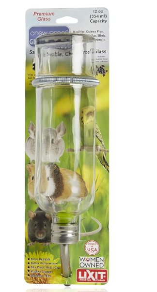 Lixit Chew Proof Flat Sided Water Bottles for Rabbits, Ferrets, Rats, Birds, Hamsters, Guinea Pigs, Chinchillas Gerbils and Other Small Animals (12oz)